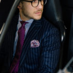 Man wearing made to measure Dalbiondo pinstripe flannel suit.