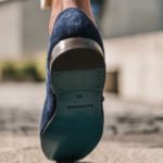 Detail of the turquoise leather sole on a Dalbiondo's custom made pair of slippers
